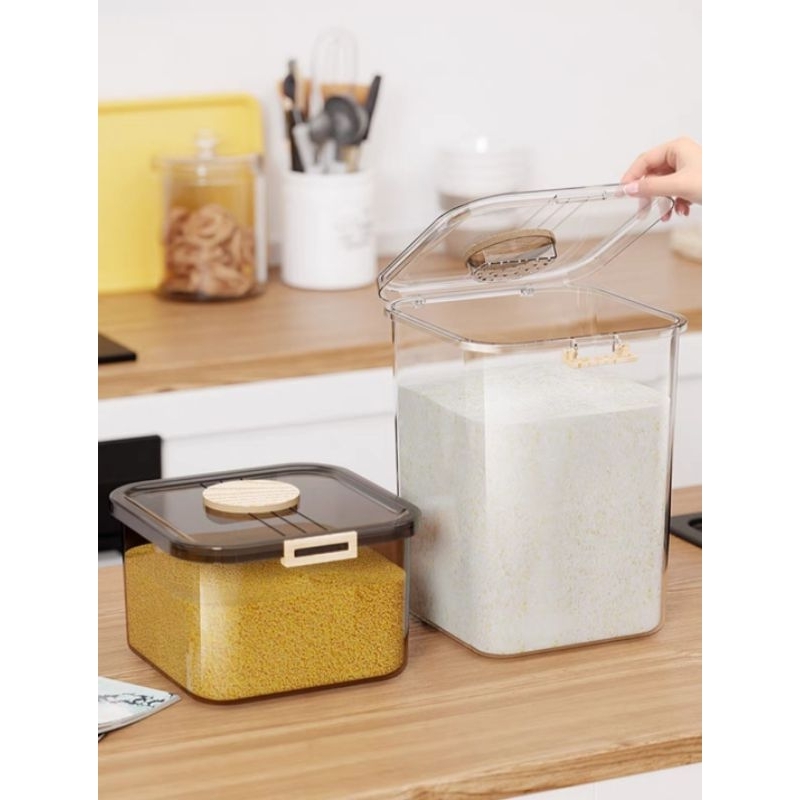 dispenser beras motif kayu