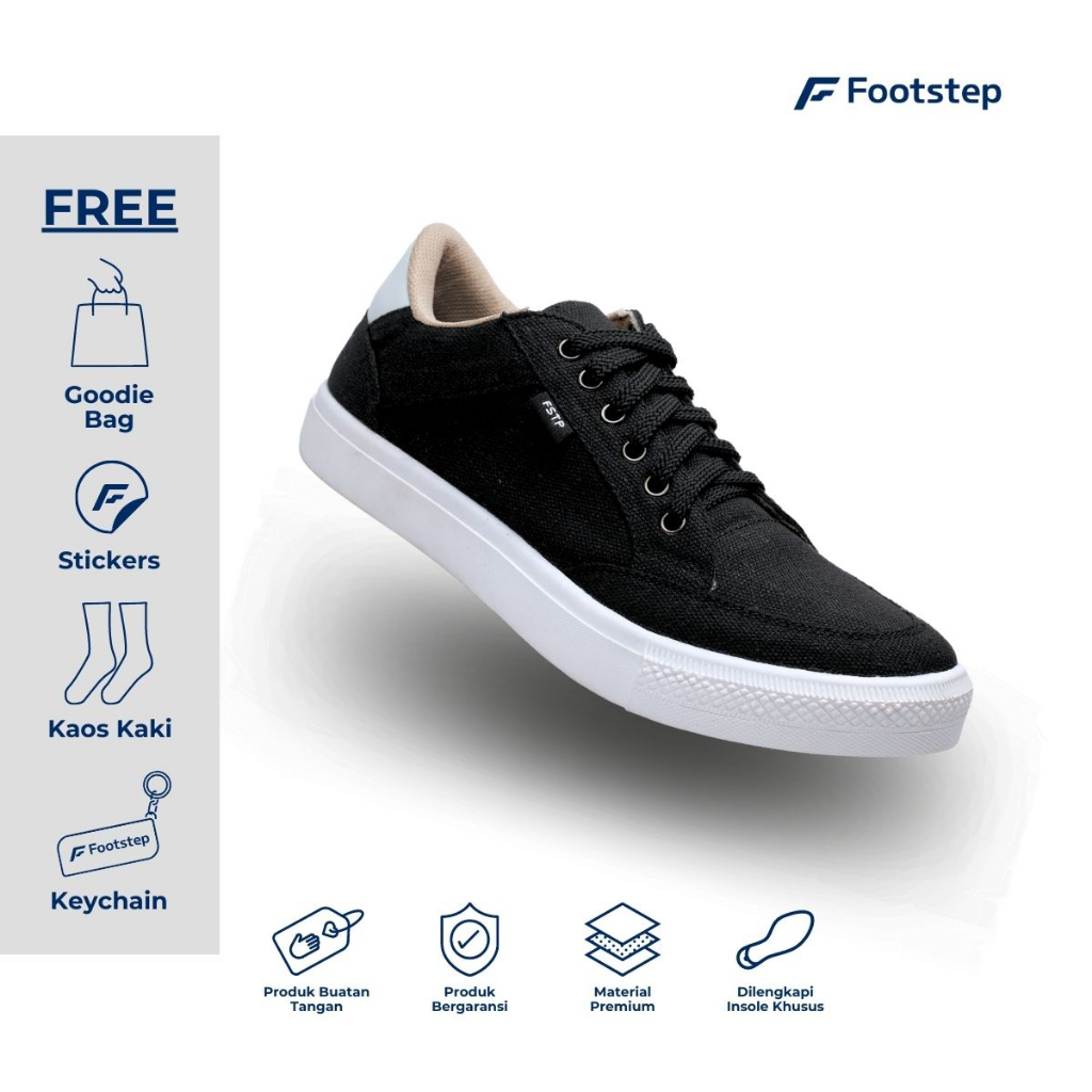 Sepatu Sneakers Pria Casual Footstep Footwear Arka Black