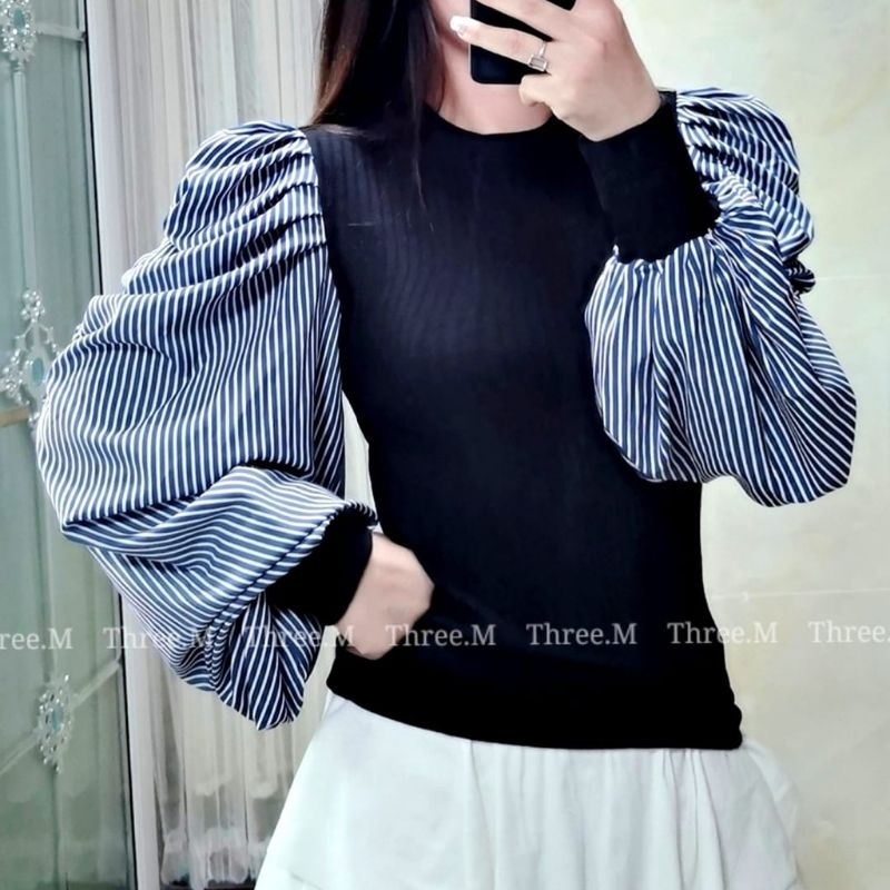 3381 Pakaian baju blus blouse blouses kemeja lengan panjang tangan ballon balon baloon knit turtel n