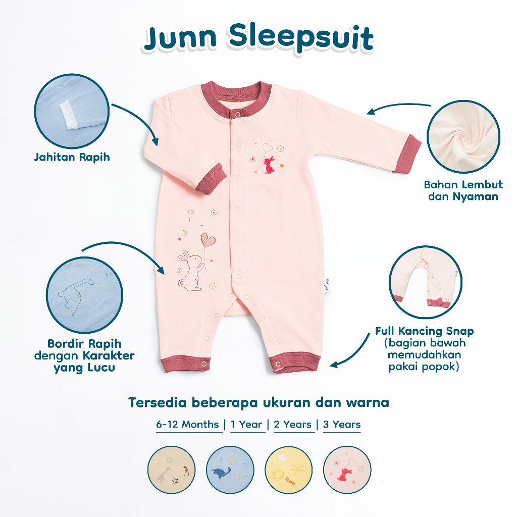 Nice Kids - Junn Sleepsuit (Piyama Pakaian Tidur Jumper Anak 0-6 Bulan - 2 Tahun)