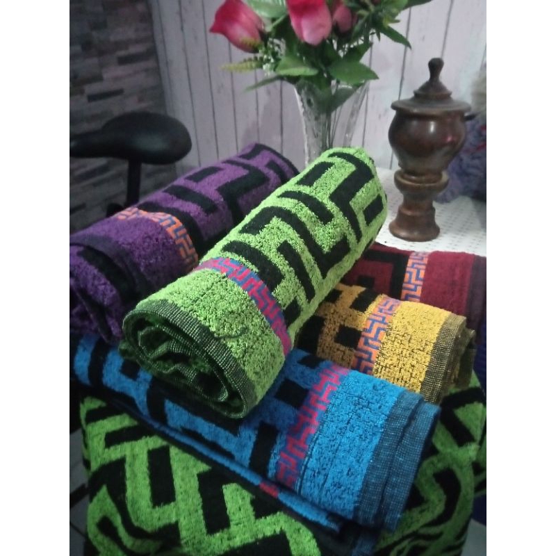 Hnduk mandi dewasa memori motif suzu strip zigzag jumbo murah ukuran 75x145 cm