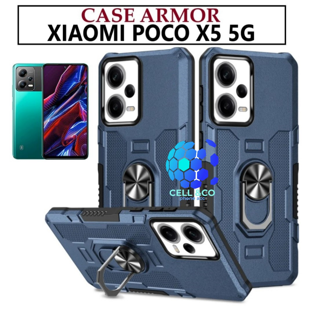 Case Armor XIAOMI POCO X5 5G Iring Cincin Magnetic Kesing Hp Protect kamera Premium Hard Case Standing Robot Pelindung Kamera