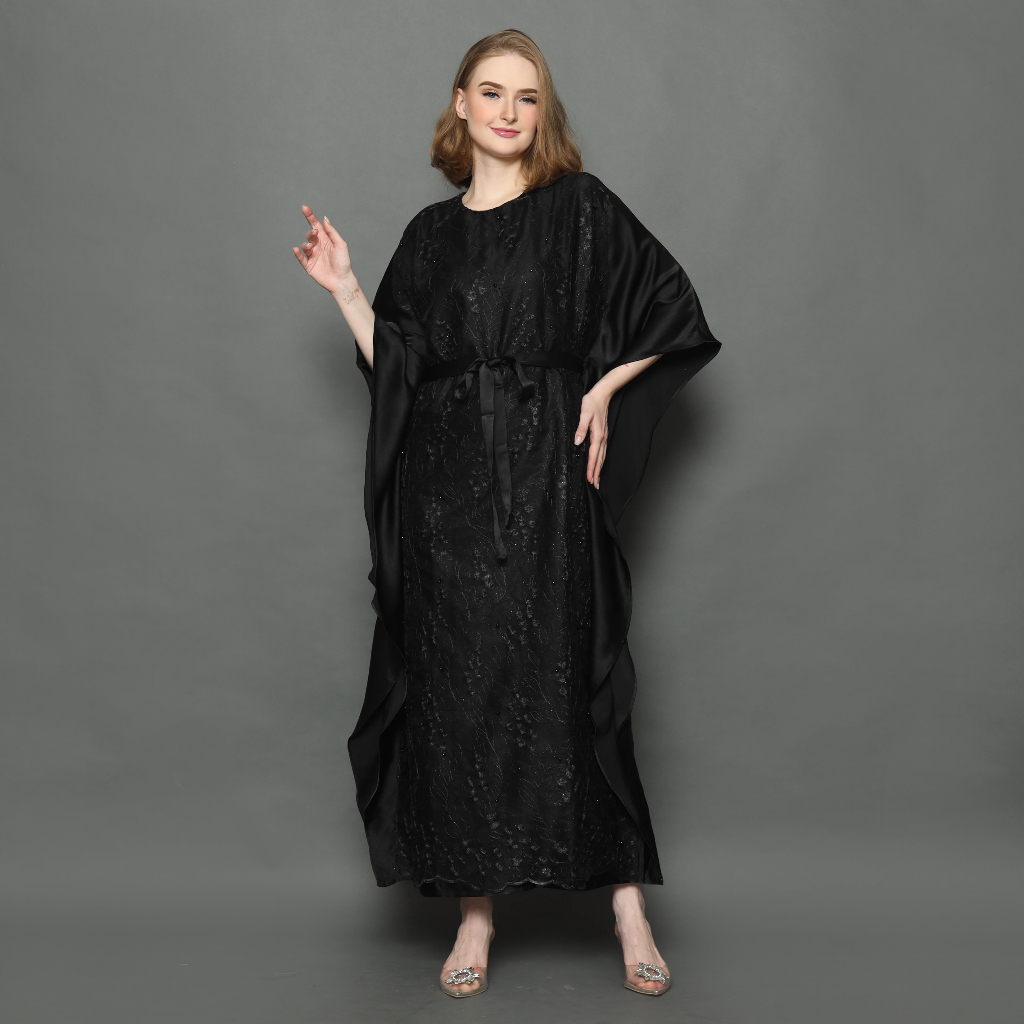 Dress Muslim Cantik / Kaftan Wanita / Baju Pesta Muslim / Dress Brukat Wanita - Hitam