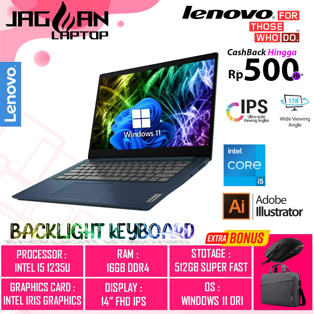 Laptop lenovo ideapad Slim 3 intel core i5 1235U Ram 16GB SSD 512GB FHD WIN11HOME ORIGINAL