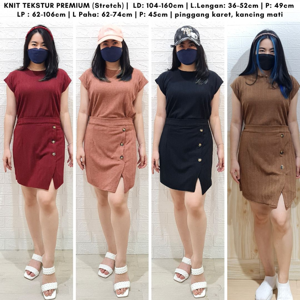 ready 4426 eviva knit skort one set polos rib knit premium stelan wanita celana pendek