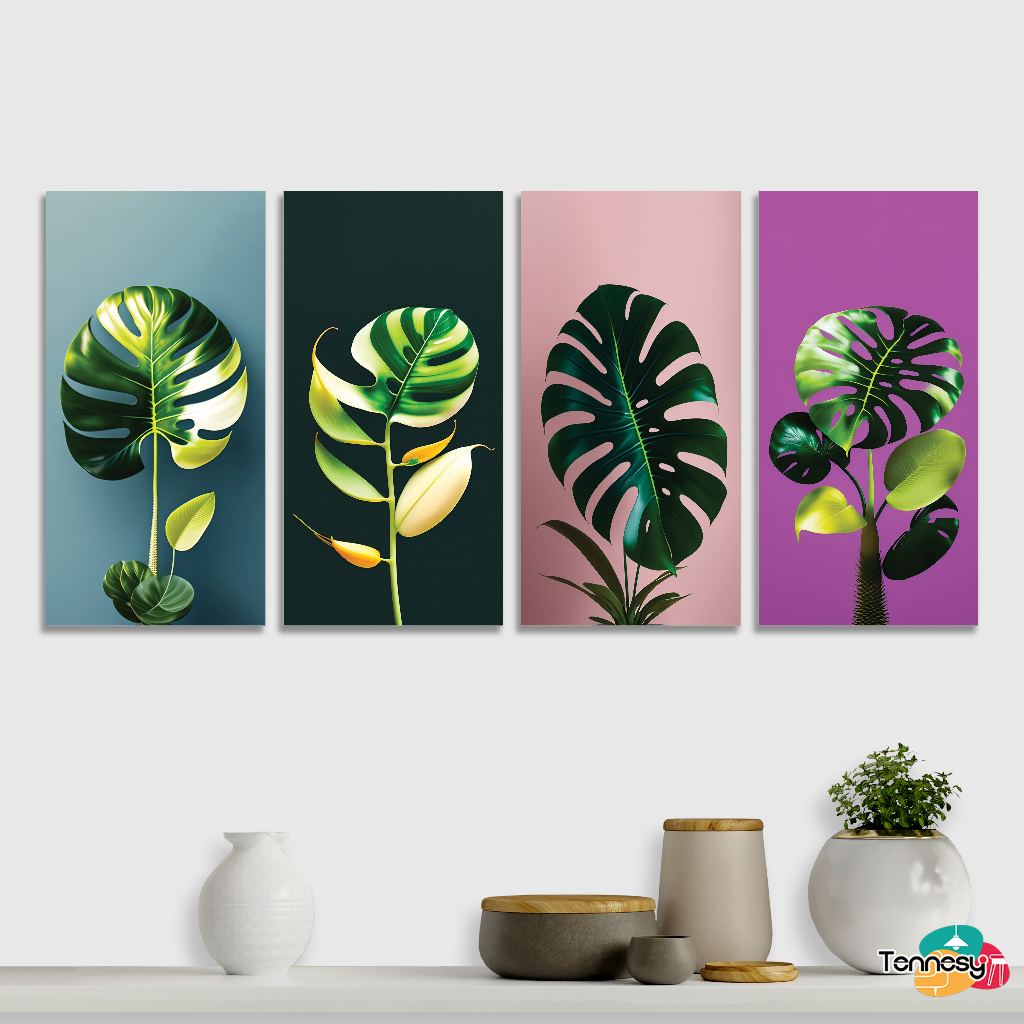 TENNESY Hiasan Dinding Bunga Monstera Tanaman 15x30cm Dekorasi Aesthetic Kamar Tidur Pajangan Kayu Poster Dekorasi Rumah