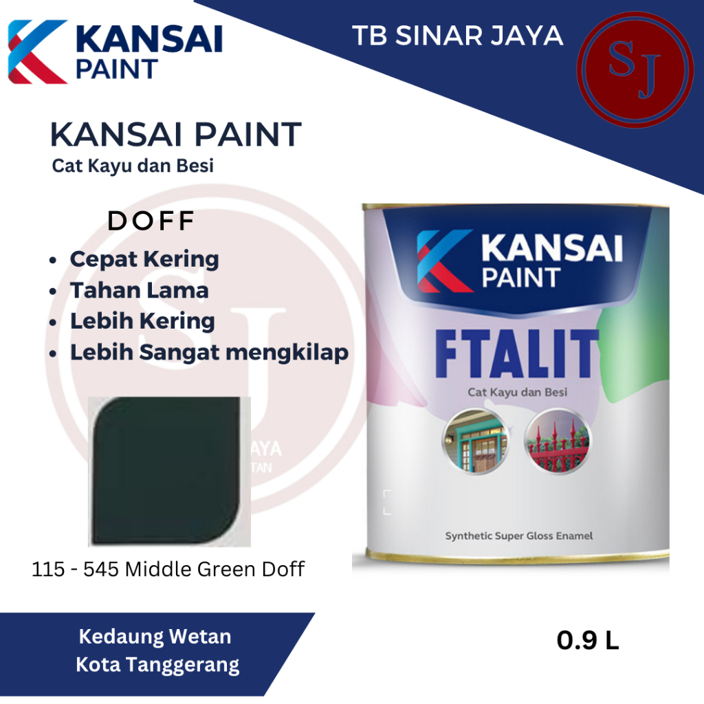 Cat Kayu Dan Besi Ftalit Doff Kansai Paint 1kg 115 - 545 Middle Green Doff
