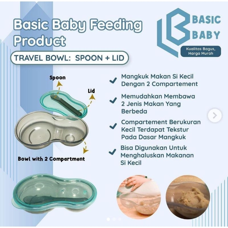 Basic baby travel bowl spoon + lid | mangkuk mpasi bayi