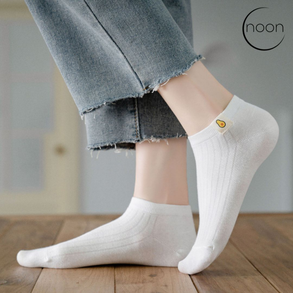 NOON (Organics) Kaos Kaki Putih Pendek Mata Kaki Polos Ankle Socks Sneakers Kerja Gym Sport Badminton Vans Keds Sekolah Korea Olahraga Kerja Kantor Pendek Semata Kaki Wanita Remaja Motif Lucu Imut Import Grosir Lusinan Murah Murmer