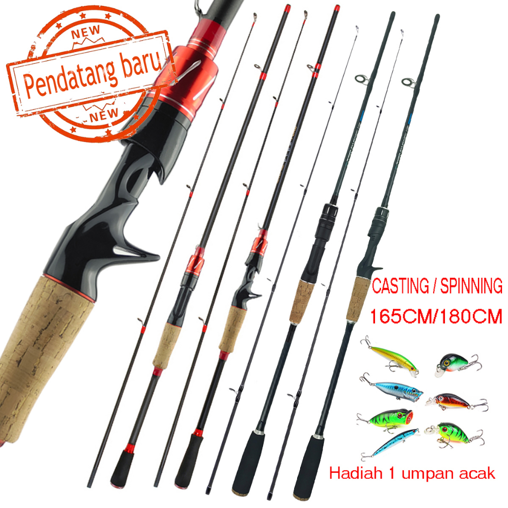 Joan 1.65M/1.8M Spinning/Casting Fishing Rod 2 Bagian karbon berongga Carbon Fiber Fishing Tackle Outdoor Fishing Joran Pancing