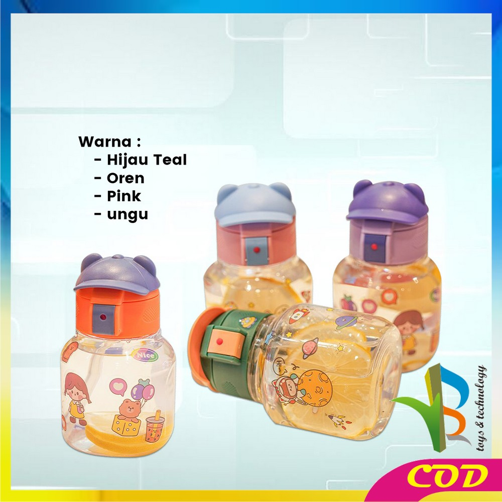 RB-C827 Botol Minum Anak Karakter BPA FREE Motif Topi 580ML dengan Sedotan / Tempat Minum Lucu dengan Pegangan Silikon Anak Tumbler Portable Food Grade