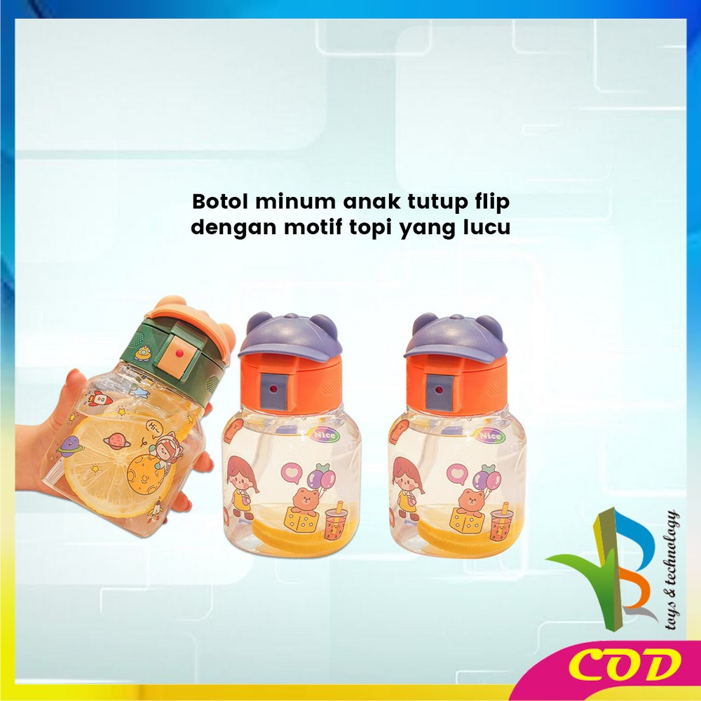 RB-C827 Botol Minum Anak Karakter BPA FREE Motif Topi 580ML dengan Sedotan / Tempat Minum Lucu dengan Pegangan Silikon Anak Tumbler Portable Food Grade