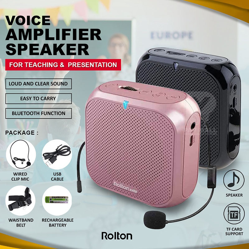 Rolton K400 K500 Speaker Megaphone Mikrofon Mini Penguat Suara 5W Multifungsi Speaker Suara Pribadi Portabel Tampilan Kabel Audio Pidato Guru