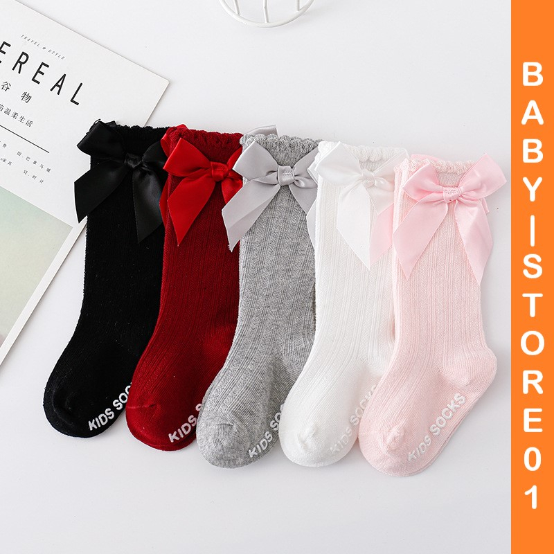 BABY STORE01 - JJA KAOS KAKI PANJANG SELUTUT PEREMPUAN YANG LEMBUT DENGAN AKSEN PITA