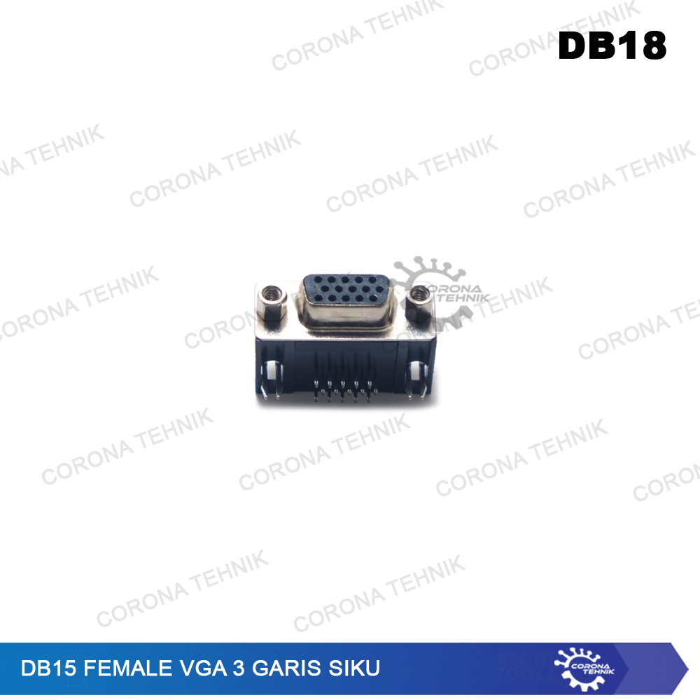 Konektor DB15 Female VGA 3 Garis Siku DB18 - Connector