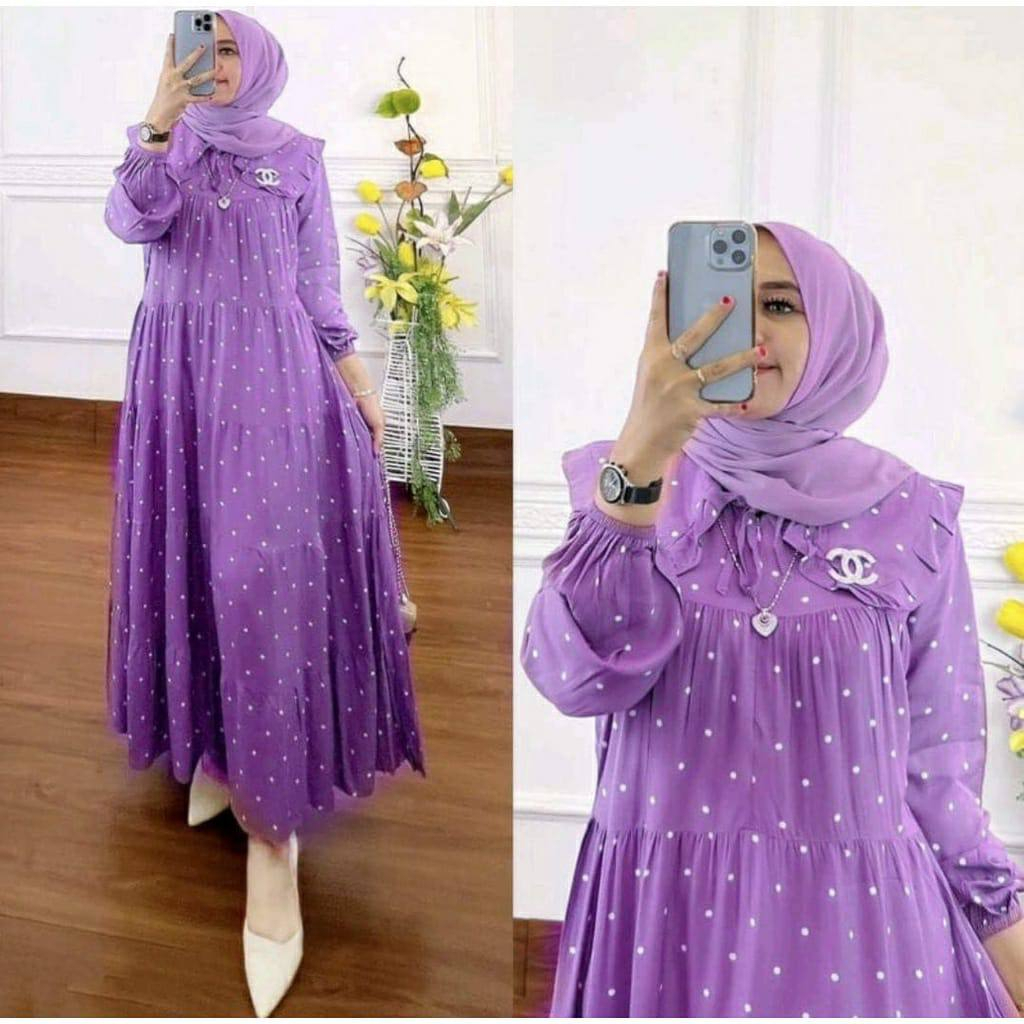 Midi Dress Muslim Polka Jumbo Rayon Premium LD 120