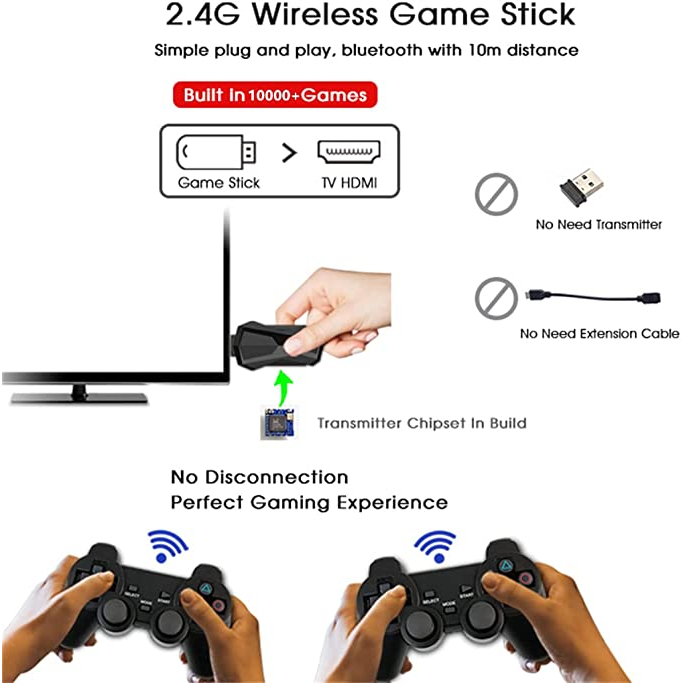 video game stick 4K HD Game Stick Mini Console Box Retro TV Video Game Wireless Gamepad - M8-64G