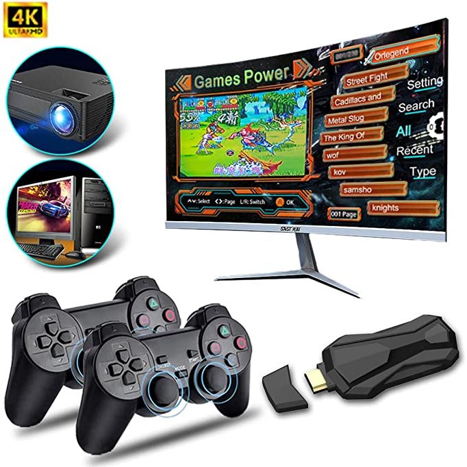 video game stick 4K HD Game Stick Mini Console Box Retro TV Video Game Wireless Gamepad - M8-64G