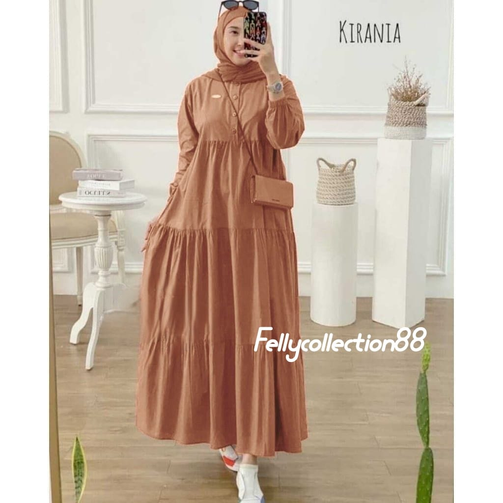 DRESS JUMBO KIRANIA MIDI DRESS BAHAN KATUN RAYON FASHION WANITA MODERN