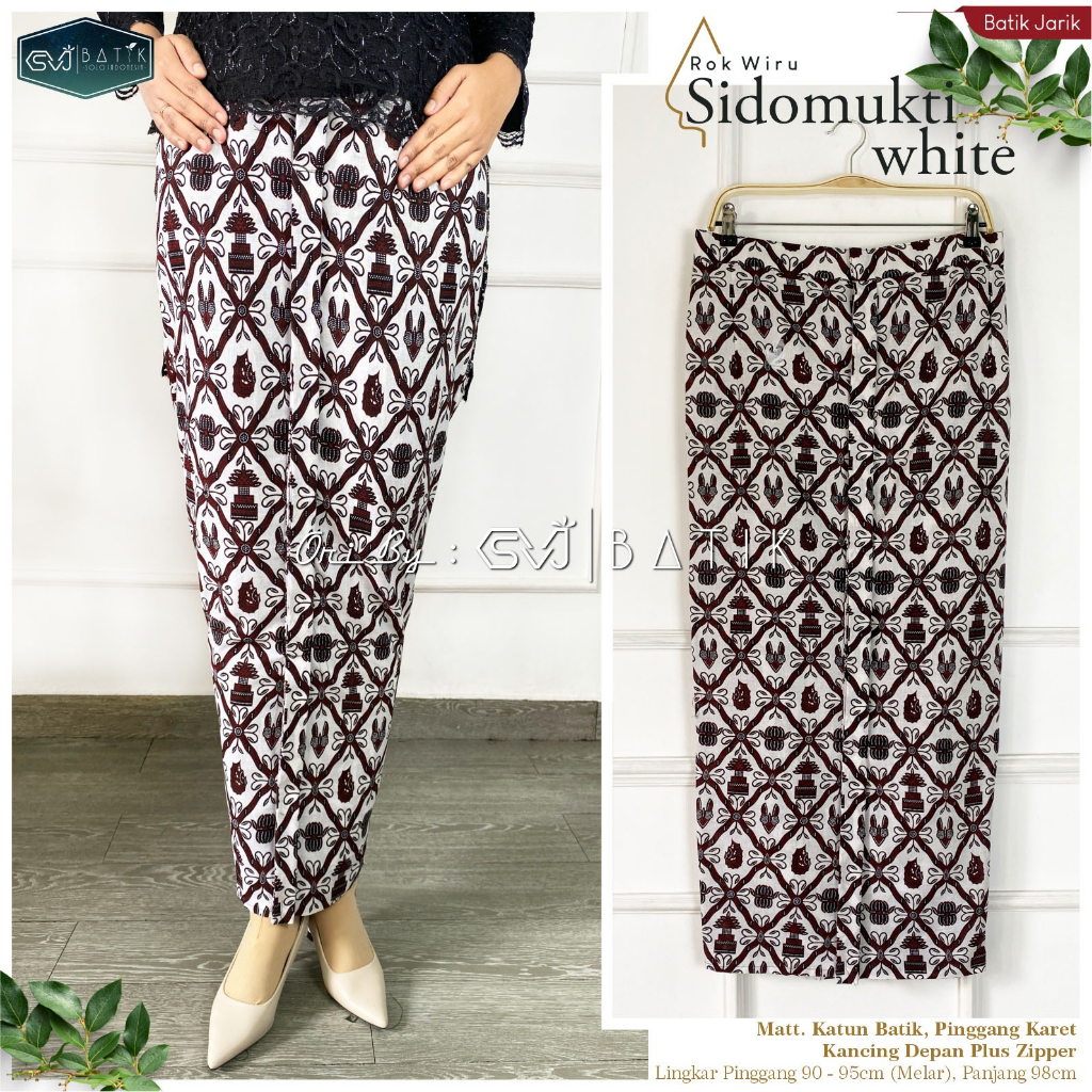 Jarik Wiru Rok Batik Instan Resleting Bawahan Kebaya Modern Nyaman Premium Sidomukti White