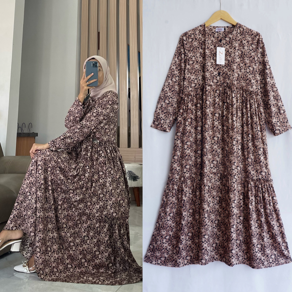 RAFELA dress Part-2 by ZALFA OUTFIT / gamis rayon motif bunga