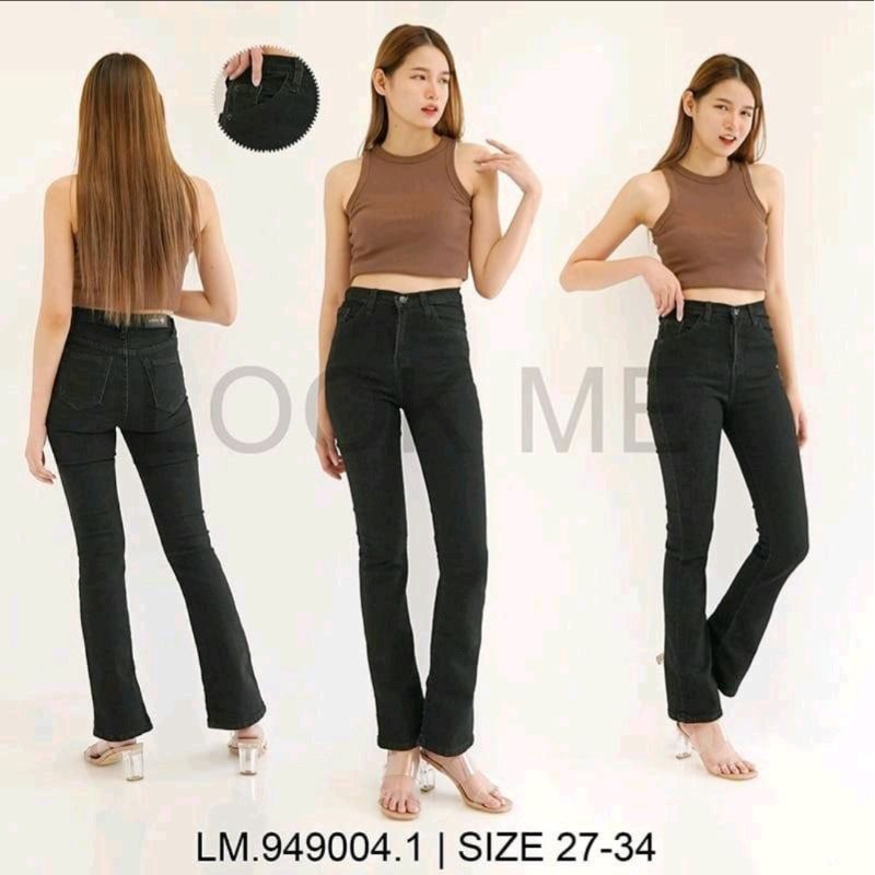 celana cutbray look me jeans Highweist hitam 4182