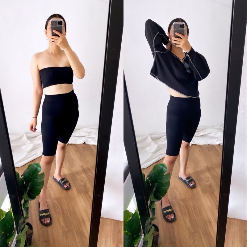 Celana Legging Pendek Selutut 3/4 Wanita Import Premium Polos Tebal Fit S-XXL ( Bb 35-80 kg )