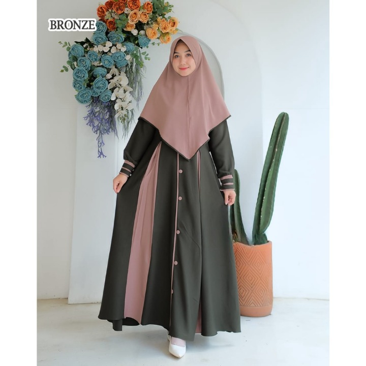 Gamis Set Hijab Terbaru Gamis Perempuan Dewasa Plus Kerudung / Gamis Syari Seragaman Pengajian
