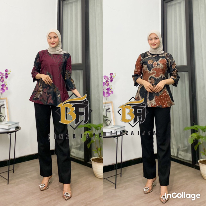 Atasan Batik Wanita Blouse Batik Puffy Peplum Blus Maharani Batik Baju Kerja Wanita Modern