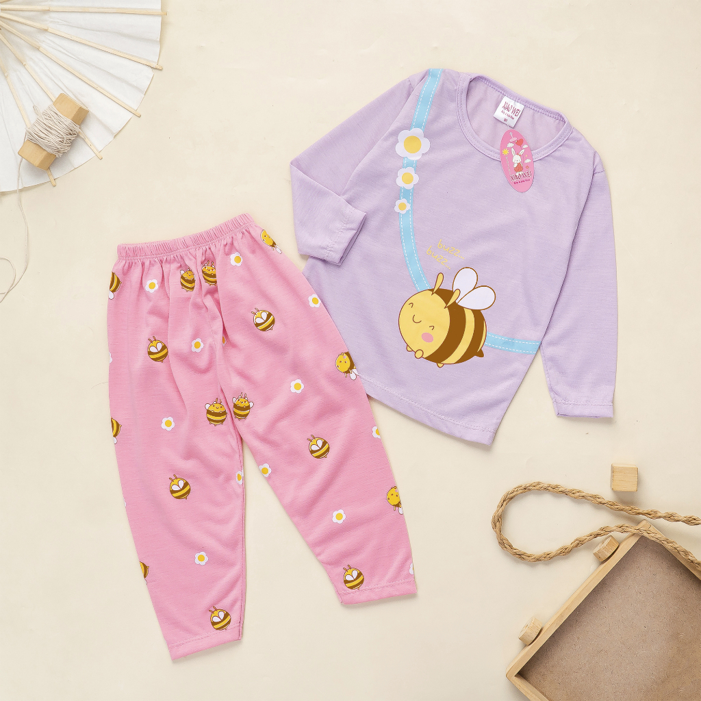 (ISI 5 SETEL) Setelan Anak &amp; Bayi Piyama Tidur Colourfur Print Set / Baju Anak Anak Unisex 0 - 4 Tahun/ Baju Tidur Anak Bayi / Baju Anak Perempuan / Baju Anak Laki Laki