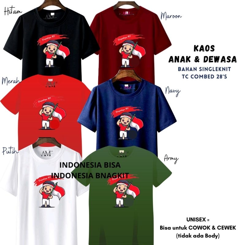 BAJU ANAK COWOK 1-12 Tahun - Remaja - Dewasa - JUMBO INDONESIA MERDEKA 78TH BENDERA