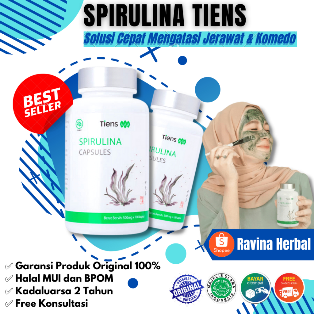 Masker Wajah Spirulina Original Asli 100% Isi 100 Kapsul Segel SPIRULINA ORIGINAL / MASKER