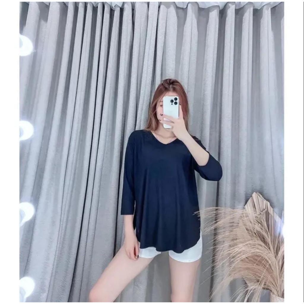 Rip Knit Kaos Murah Oversize Lengan 7/8 Kaos Wanita Atasan Wanita Bahan Rip