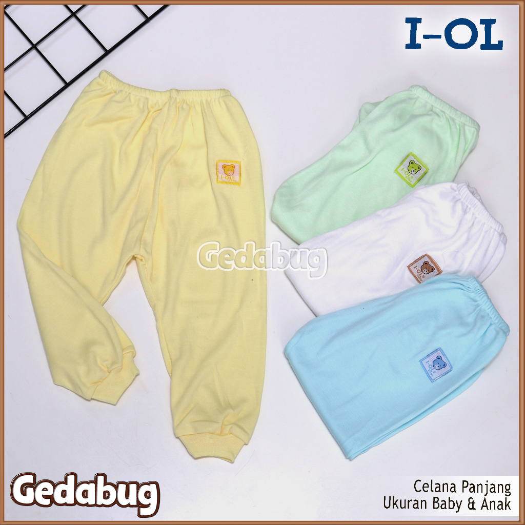 3 Pcs - Celana Anak Panjang I-OL Polos | Celana Baby &amp; Anak Unisex | Gedabug