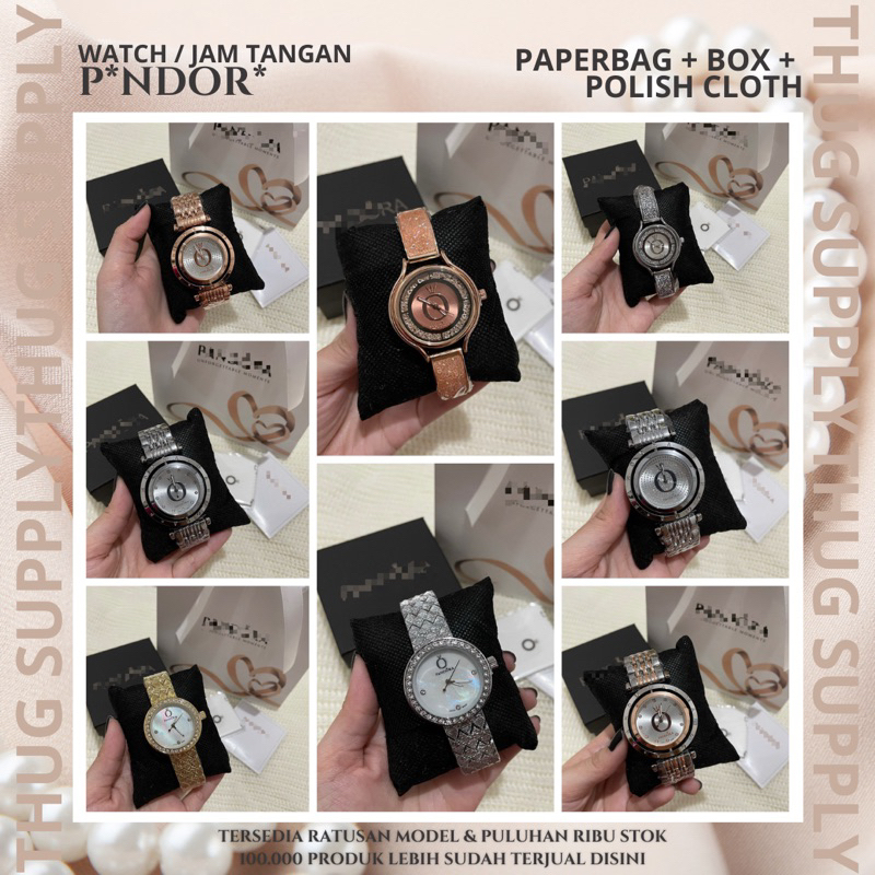 (JAM TANGAN) PANDORA WATCH korea drakor crystal emas silver gold viral gelang bracelet