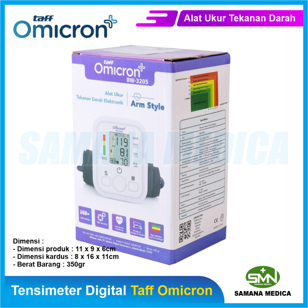 Tensimeter Digital Dengan SUARA Taff Omicron BW-3205 Sphygmomanometer Pengukur Tekanan Darah - FREE BATERAI