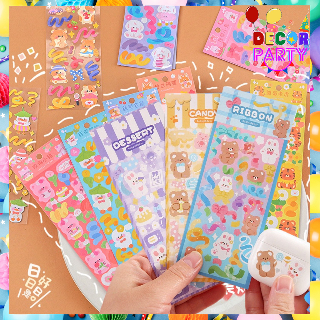 

DP Sticker Waterproof Kartun Bear Rabbit Hologram Stiker Motif Kartun Beruang Dan Kelinci Korea Lucu Anti Air Dekorasi Handbook Scrapbook Diy Sticker Botol Minum Tumblr Viral Lucu Cantik
