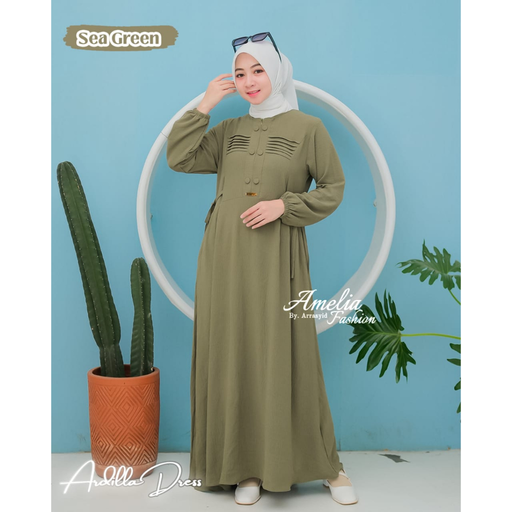 Gamis cringkle ARDILA by amelia dress wanita terbaru kekinian