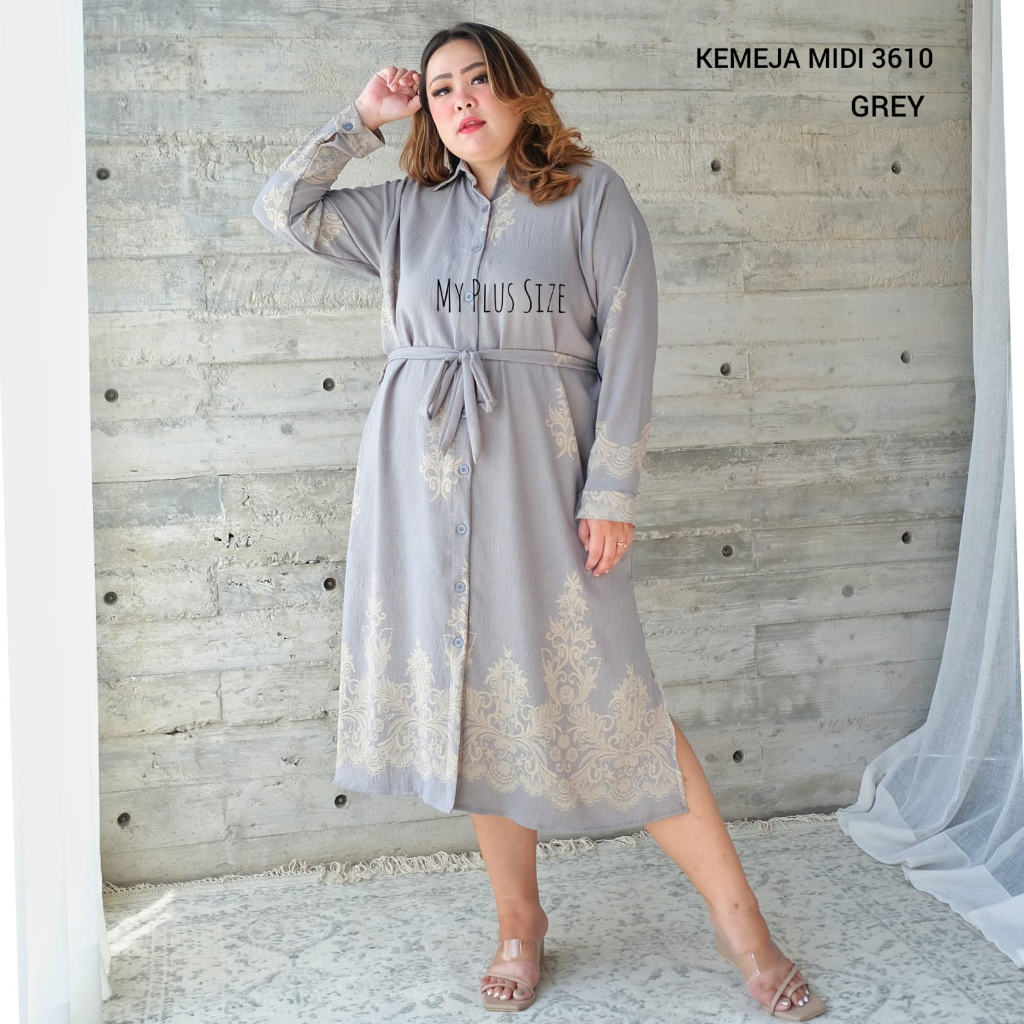 Kemeja Midi Long Tunik Jumbo 3610, Ld 125, 130 &amp; 150 cm