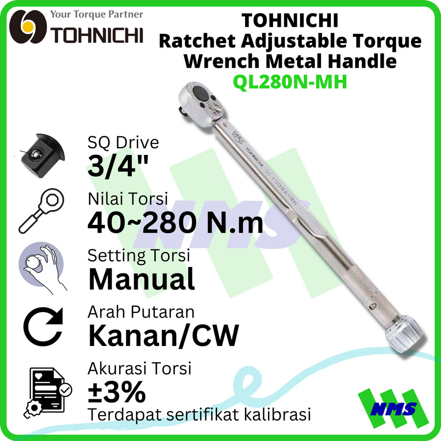 Kunci Torsi QL280N-MH 3/4" 40 -280 Nm TOHNICHI Torque Wrench