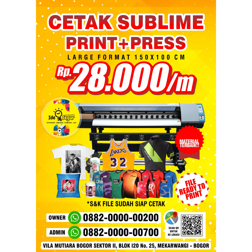 JASA PRINT KERTAS SUBLIM LARGE 1.5x1 cm / METERAN / A4 / HVS / KAOS JERSEY / KAOS PARTAI