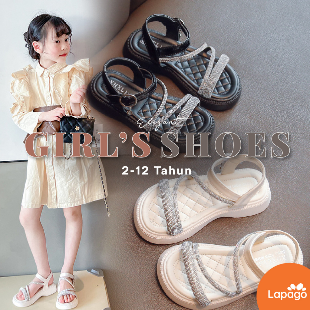 LAPAGO - Sandal Kristal Anak Perempuan Elegant Pesta Import Usia 2 - 12 Tahun Type MFO