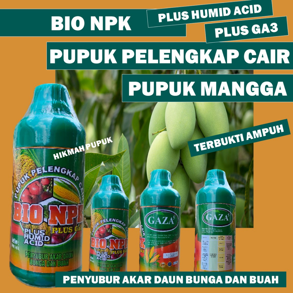 Pupuk NPK Plus Ga3 dan Humid Acid Pelebat Mangga Terbaik BIO NPK Isi 500 ML, Pupuk Organik Cair Pele