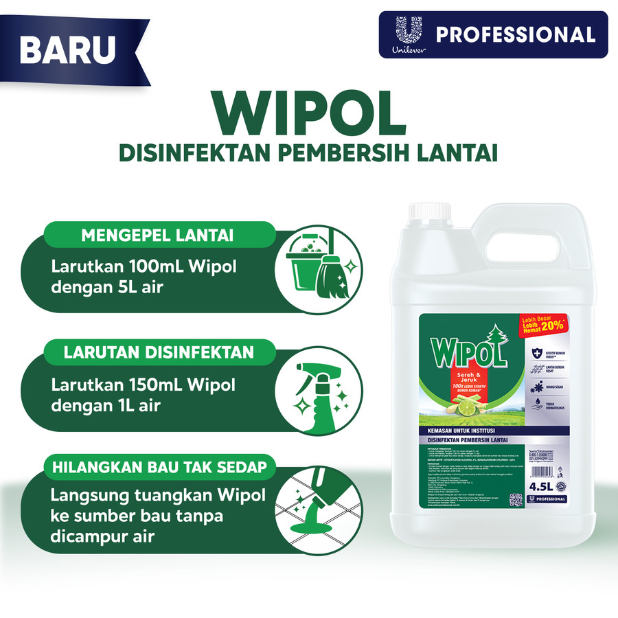 Wipol Professional Pembersih Lantai Sereh Jeruk 4.5 L Galon / Jerigen