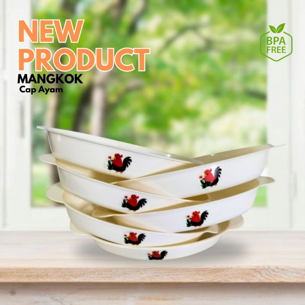 (MTK) Mangkok Saji Oval Motif Ayam Jago Tahan Panas Satuan