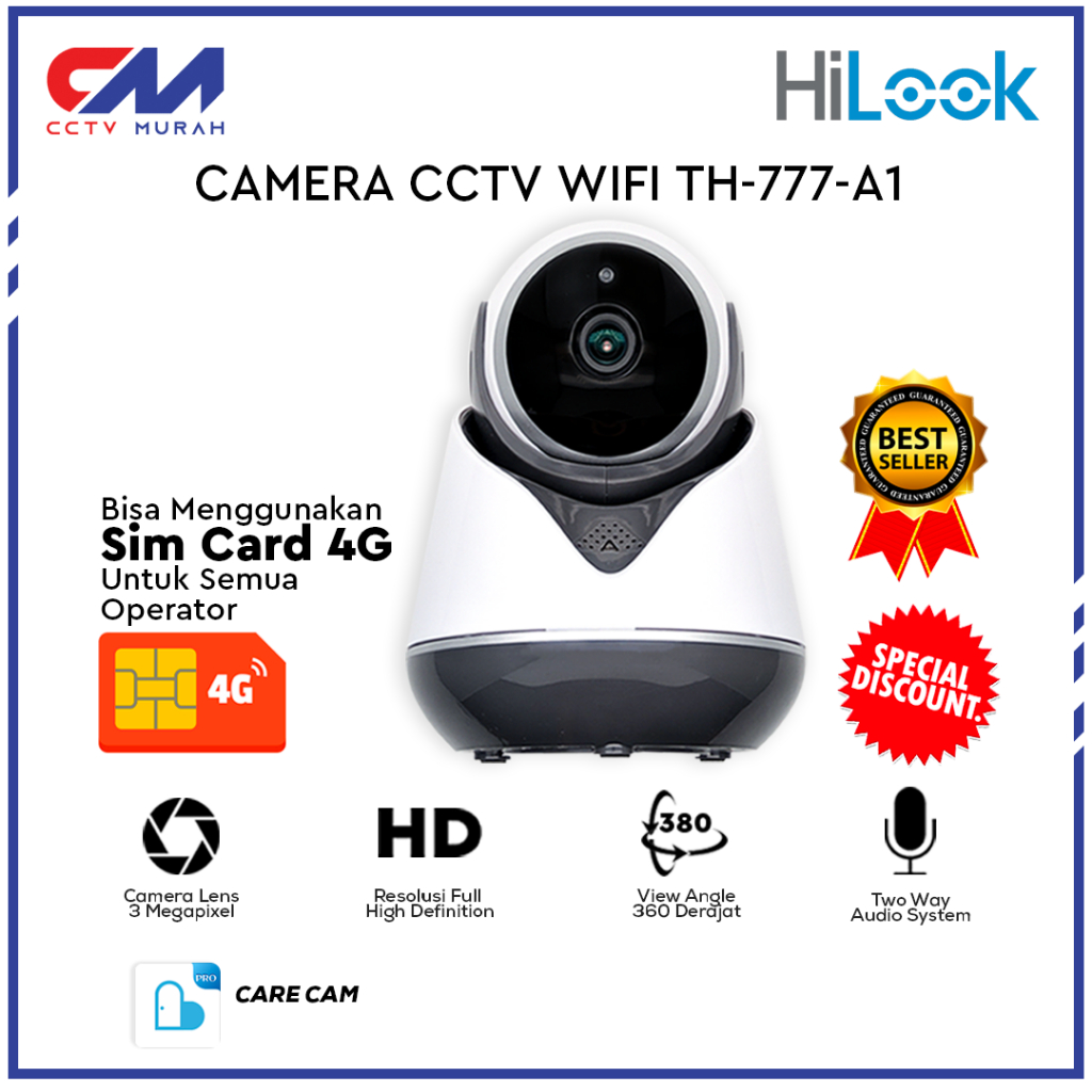 Kamera CCTV IP Simcard 4G 2MP Full HD 1080p, Support Menggunakan Modem 4G, Tanpa Wifi &amp; Kabel App CARECAM