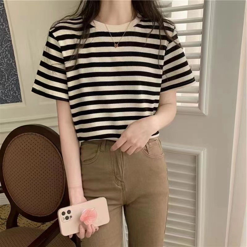 Idgaf Polo Striped Knit - Atasan Wanita Rajut Import TM (0587)