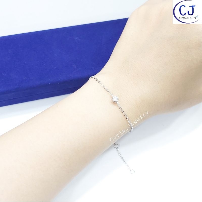 Gelang Tangan Perak Asli Silver 925 Lapis Emas Putih Model Rantai Nori Polos Variasi Permata Burung Gelang Korea Fashion simple - Perhiasan Perak Asli