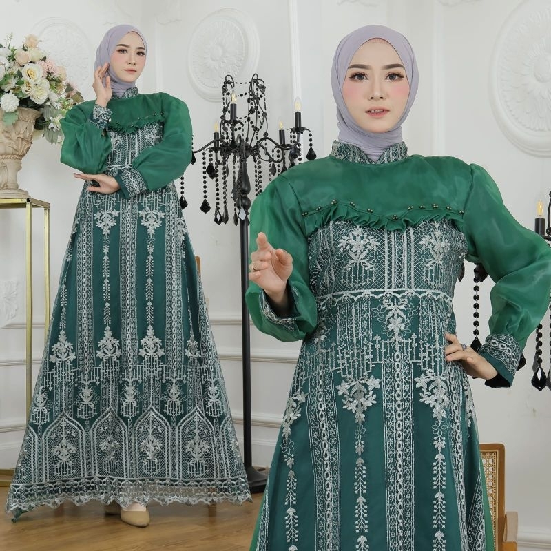 MAXY GRISELDA MUTIARA, ORGANZA VELVET, GAMIS HIJAB MUSLIM, MAXY DRESS