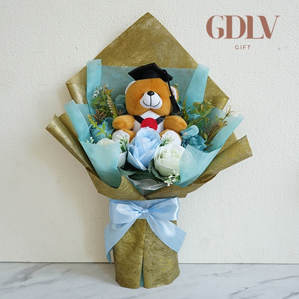 

Buket Bunga Wisuda tema biru